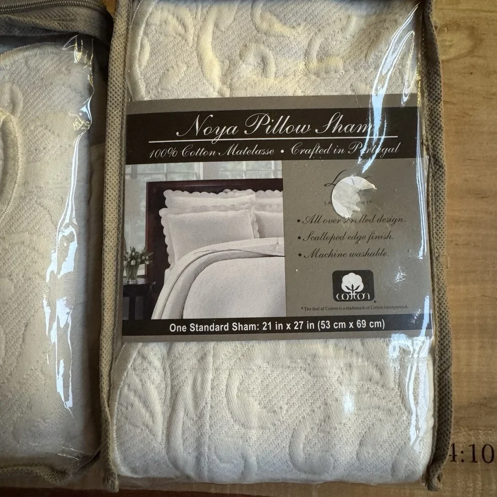 Lamont Home Noya Standard‎ Pillow Shams Ivory Set of 2 100% Cotton Matelasse NOS